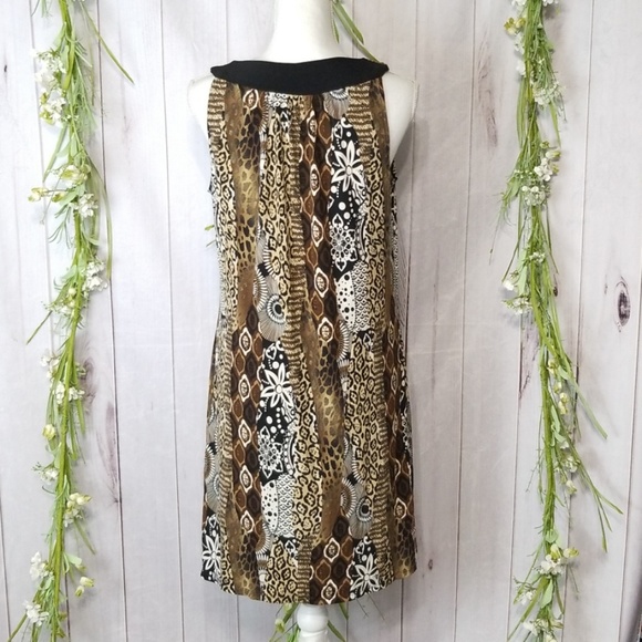 Elementz sz M Shift Dress Brown Black Beaded - Picture 4 of 7